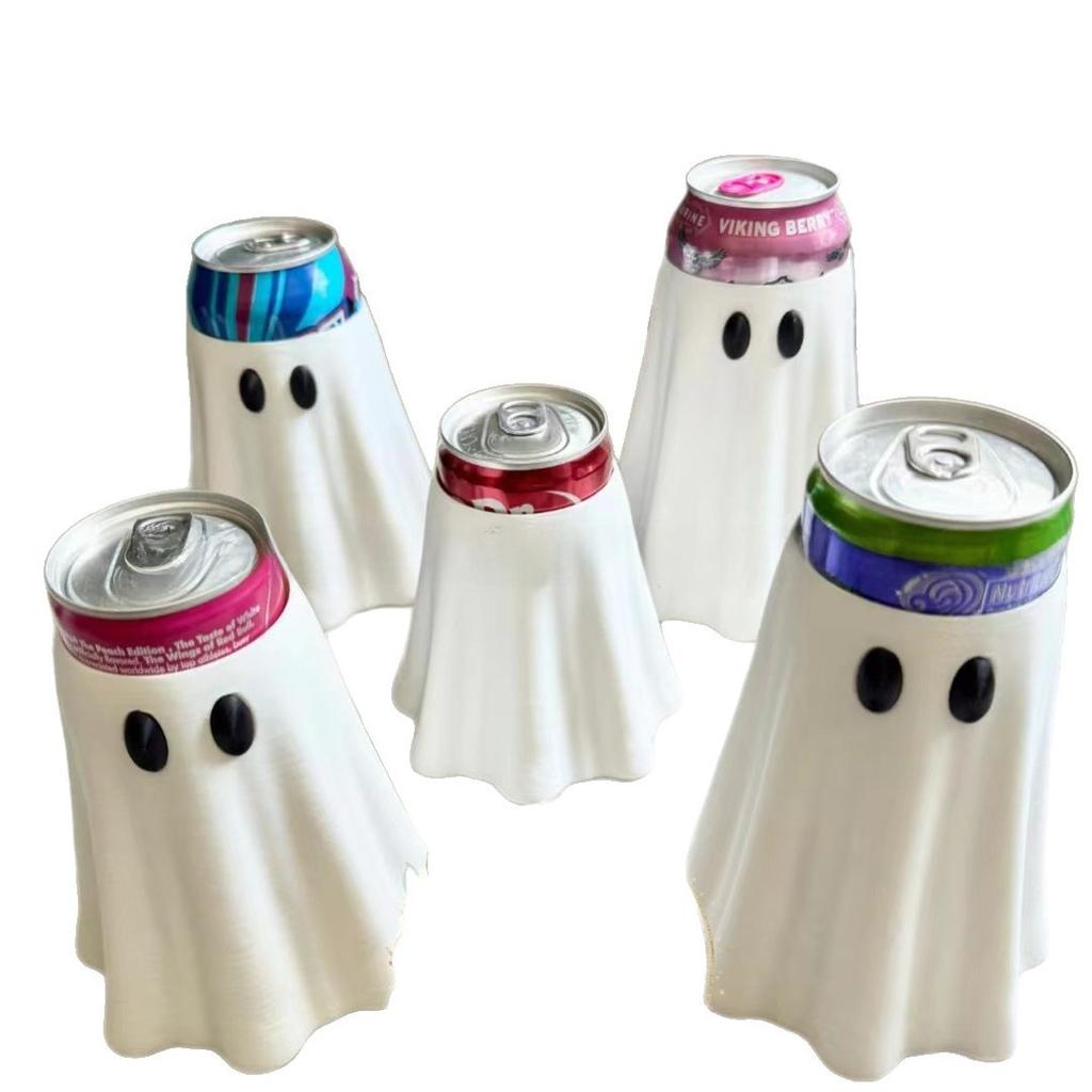 New 3D Printed Halloween Ghost Can Holder Sleeve Cup Caddy for 8.4 oz 12 oz 16 oz Standard and Slim Cans