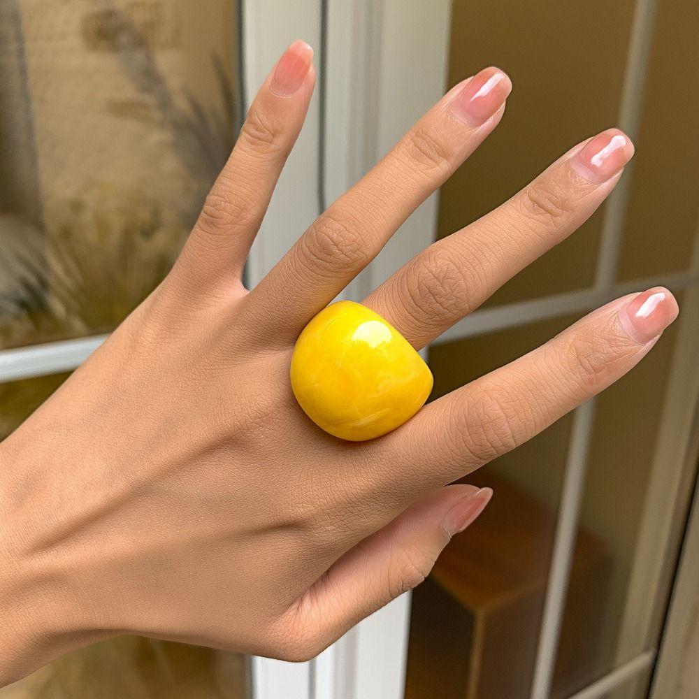 Candy Color Geometric Ring Classic Big Dome Plain Ring Jewelry Accessories Acrylic Ring Part