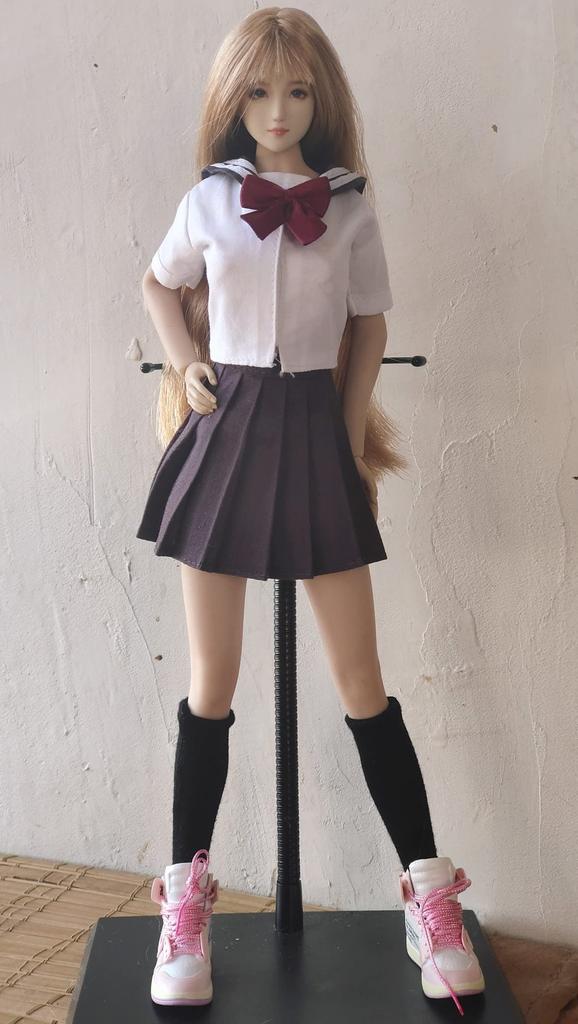 Figure High School Girl Cute Innocent White Gray Sailor Uniform and Stockings Set Fits TBLeague and Other Figures and Shoes Not [TOYBARJAPAN] 1/6