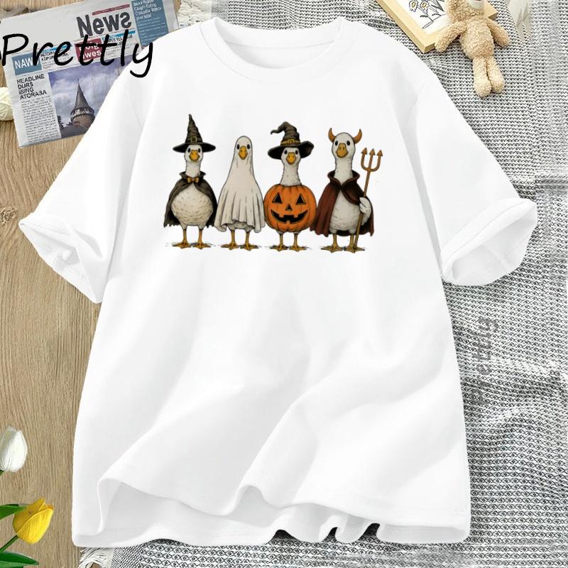 Boo Ghost Goose T Shirt Halloween Goose Autumn Skeleton Tshirt Fall Vintage Short Sleeve Graphic Tees Streetwear Clothing Tops