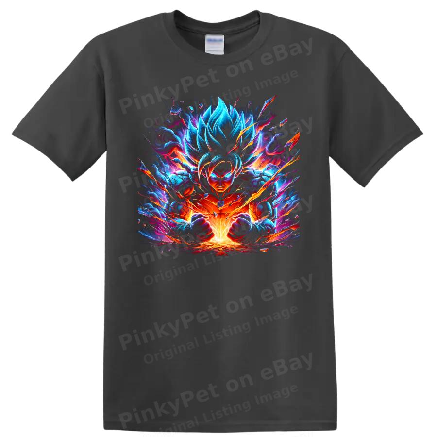 Goku Ultra Instinct Anime Fighter T Shirt w/ Neon Energy Burst Graphic Art Tee