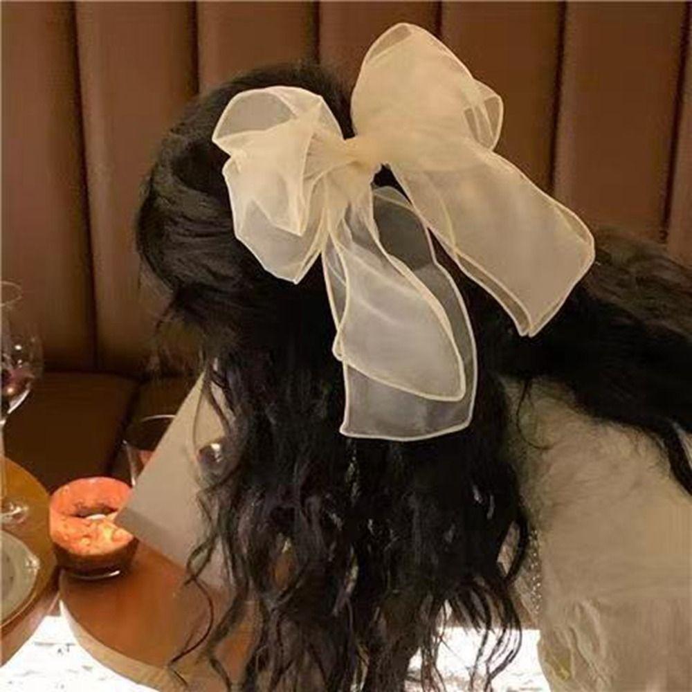 Clip Mesh Ribbon Bowknot Balletcore Bow Hair Clip Korean Style Headwear Female Hair Accessories