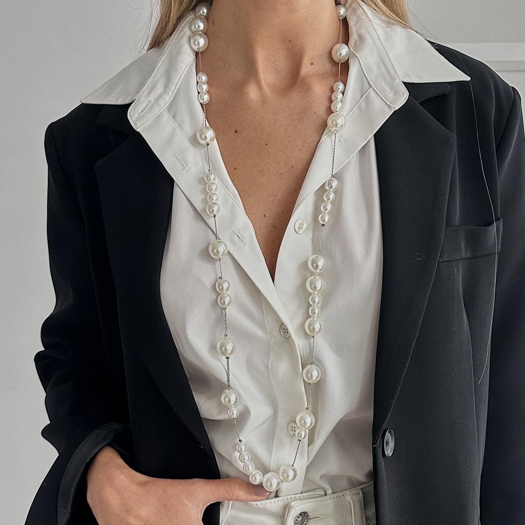 Ожерелье с жемчугом в стиле темпераментной легкой роскоши, модная длинная цепочка, многослойная с цепочкой для свитера