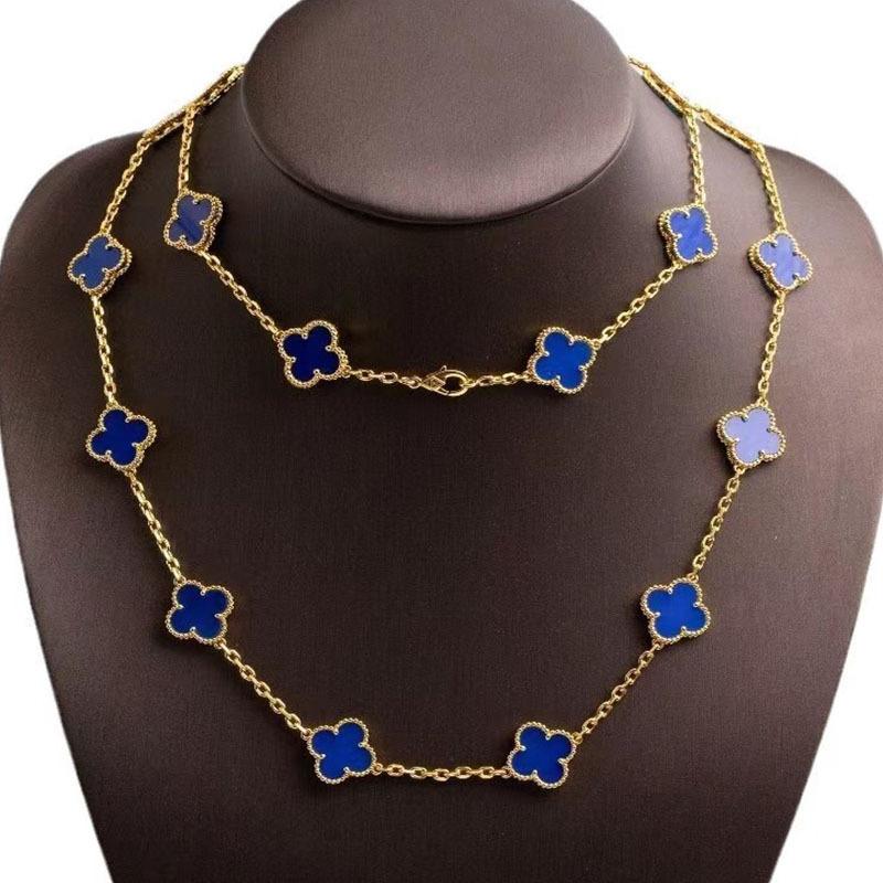 Высокое качество 90 см длиной 20 цветов двухстороннее ожерелье с четырьмя листочками клевера счастливый кулон модная универсальная женская цепочка-джемпер