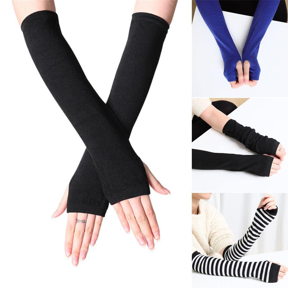 Girls Long Sleeve Knitted Wristband Arm Warmer Fingerless Long Gloves Handschoenen Elbow Mittens