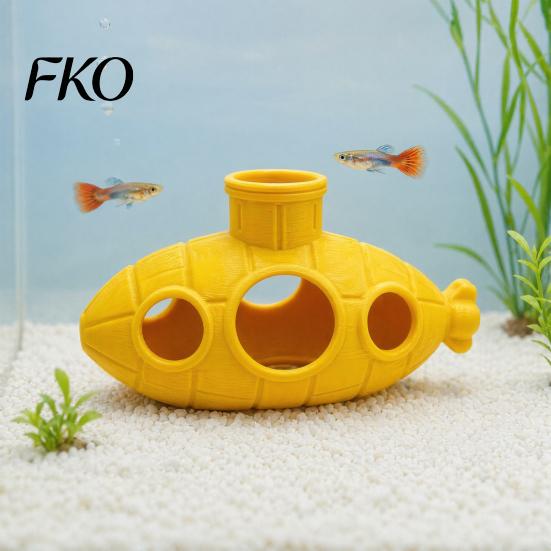 Retro Submarine Ornament 3D Printed Hollow Fish Tank Decorations, Aquarium Shrimp Hideout Breeding Ornament, Hiding Cave Shelter for Betta