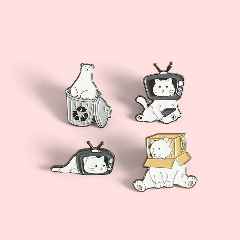 1 шт. Милые эмалевые броши в виде кота и медведя, забавные мультяшные значки, значки на лацкан рюкзака, модные ювелирные аксессуары, сувенир на праздник, подарок