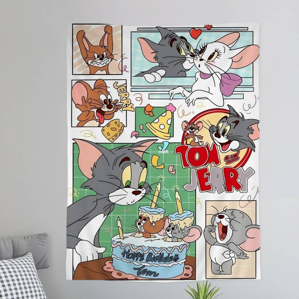 Anime TTom and JJerry Cartoon Colorful Tapestry Wall Hanging Hanging Tarot Hippie Wall Rugs Dorm Wall Art Decor