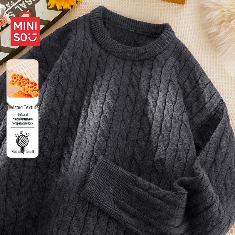 MINISO Мужской вязаный свитер с круглым вырезом в стиле ретро