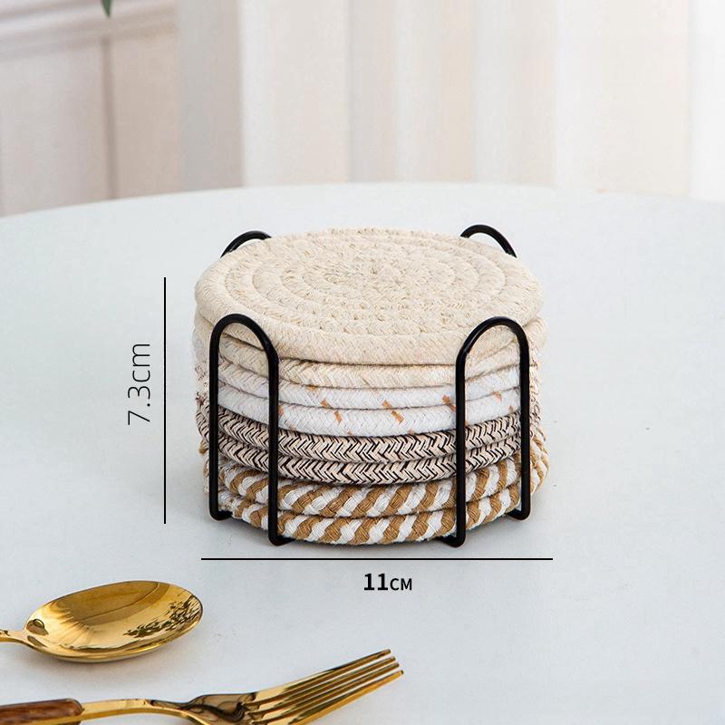 8 шт. подставок ручной работы из хлопка, впитывающих и термостойких, однотонных, в скандинавском стиле, для украшения дома