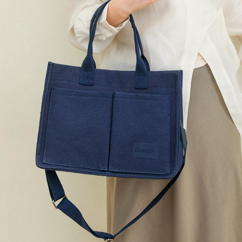 Холщовая сумка для женщин, вместительная сумка с несколькими карманами, модная сумка с диагональным ремнем, сумка с широким плечевым ремнем, сумка-тоут