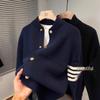 Мужской плотный вязаный кардиган в корейском стиле с воротником-стойкой 2025 - Модная повседневная верхняя одежда Осень/Зима