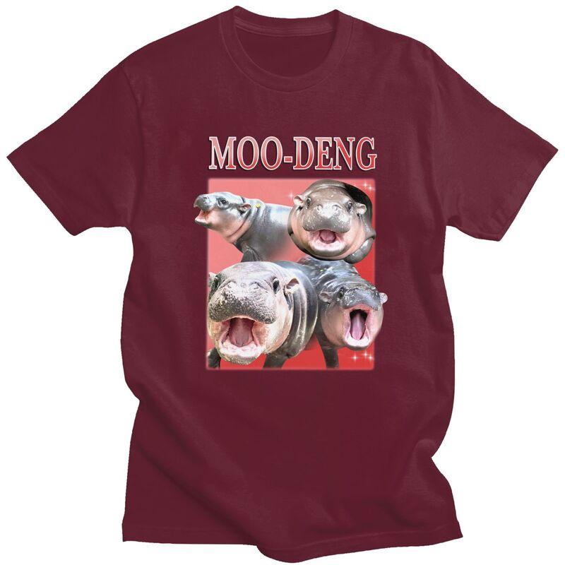 Custom Moo Deng Hippo Meme T Shirts for Men Pure Cotton Tees Tshirts Tshirt Clothes
