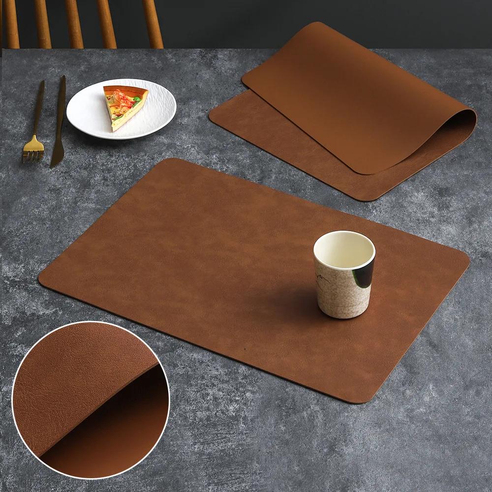 Luxury Placemat Leather Waterproof Double Layer Cowhide Western Food Mat Hotel Insulation Mat Placemats for Dinning Table