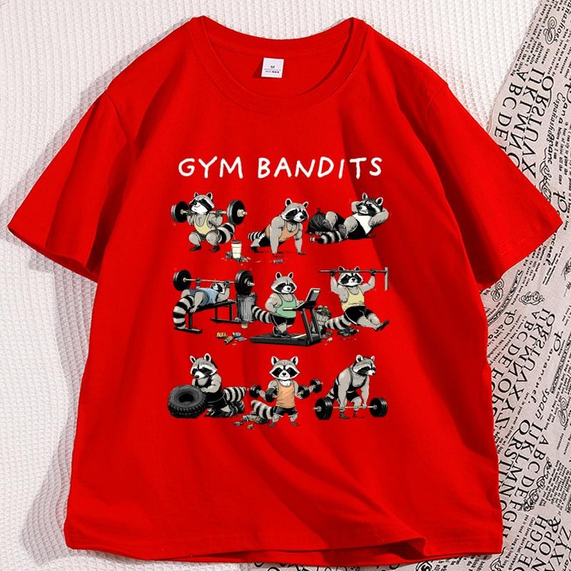 Funny Cat Workout Raccoon Weightlifting Tshirt Casual Cotton Short Sleeve Round Neck Team Trash Raccoon Tshirt Loose Male Tees