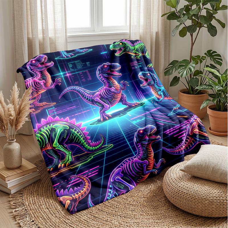 Neon Dinosaur Storm Theme blanket Lightweight Warm Flannel Blanket Decorative Throw Blanket for Home Decoration