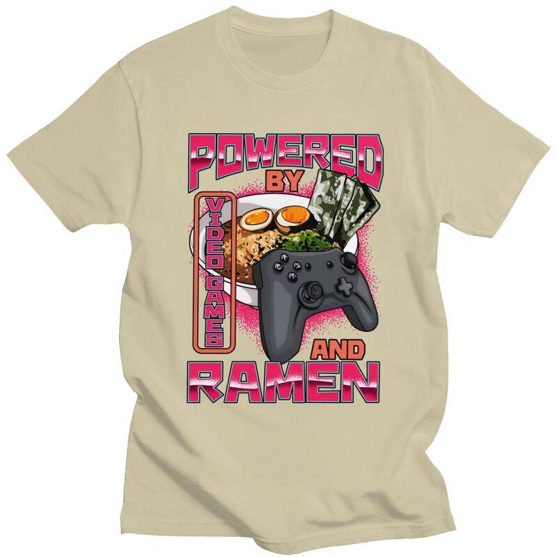 Trendy Powered By Video Games And Ramen T Shirt Men Short Sleeves Pure Cotton Tshirt Leisure Tee Tops Fashion Tshirt