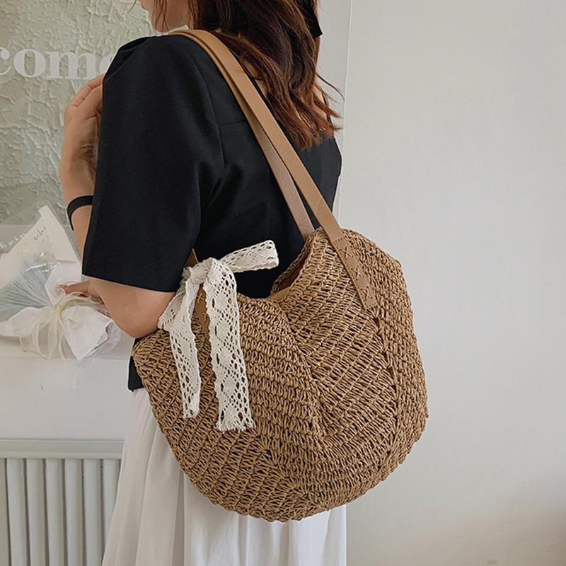Yogodlns Повседневная соломенная сумка через плечо для женщин, полая тканая пляжная сумка из ротанга