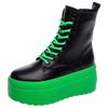 Fashion 2024 Genuine Leather Ankle Boots Green Platform Boots for Women Thick Bottom Casual Women's Lace-up Combat Boots Chunky Shoes