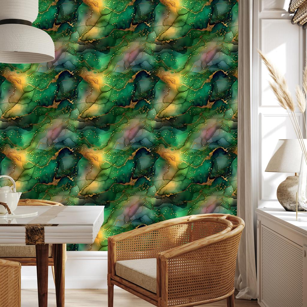 Bottle green, green and sea green ink wallpaper 50x1000
