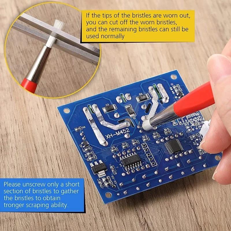 3 шт./комплект Ручка-щетка для удаления ржавчины Стекловолокно / Латунь / Сталь / Нейлон Форма ручки-щетки Инструмент для полировки и очистки деталей часов