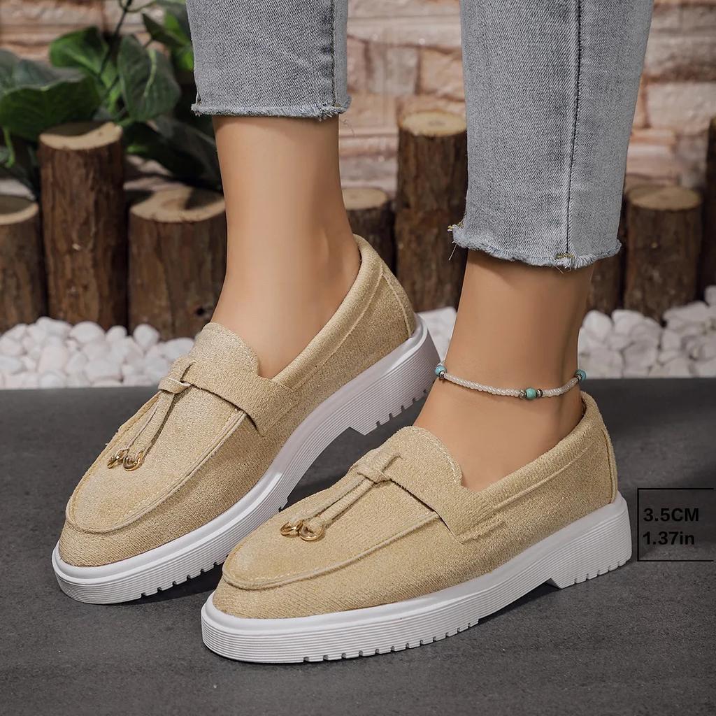 Fashion New Women's Loafers Low Heel Round Toe Women's Flat Shoes Large Size Thick Sole Spring and Autumn Casual Shoes Shallow Mouth