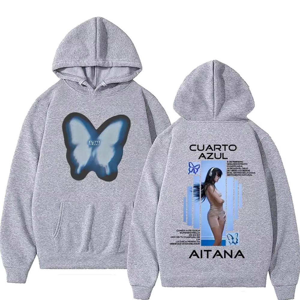 Певица Aitana Худи с принтом бабочки из коллекции Cuarto Azul Свитшот Мужская Женская Мода Поп-музыка Пуловер Мужской