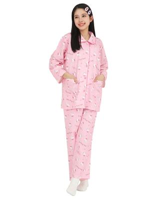 Вязаная стеганая рубашка Hello Kitty с длинным рукавом и брюки, домашний костюм, женская пижама, комплект, (Розовый/M/SAN1854)