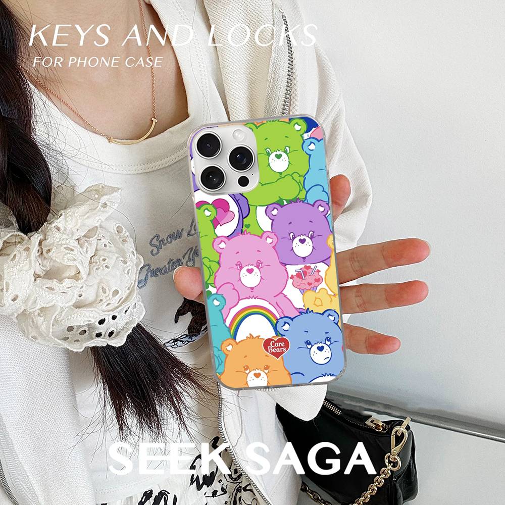 Cartoon Care Bears Phone Case For IPhone 16 15 14 13 12 11 Pro Max Mini X Xs XR Transparent Case