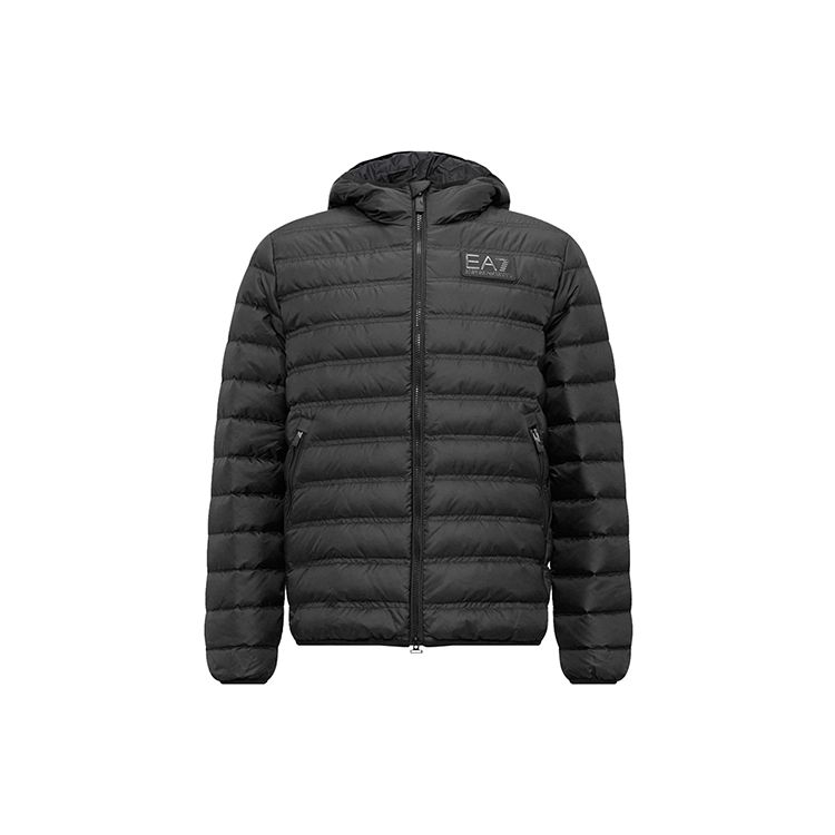 Emporio Armani EA7 Осень/Зима 23 Однотонная Толстовка с Капюшоном и Молнией с Принтом Логотипа-Буквы, Длинный Рукав, Пуховик, Мужская Верхняя Одежда, Черный 6RPB16-PN5ZZ-1200