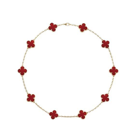 Premium 18K Gold CNC Four-Leaf Clover Necklace with Chalcedony & Mother-of-Pearl Inlays for Women