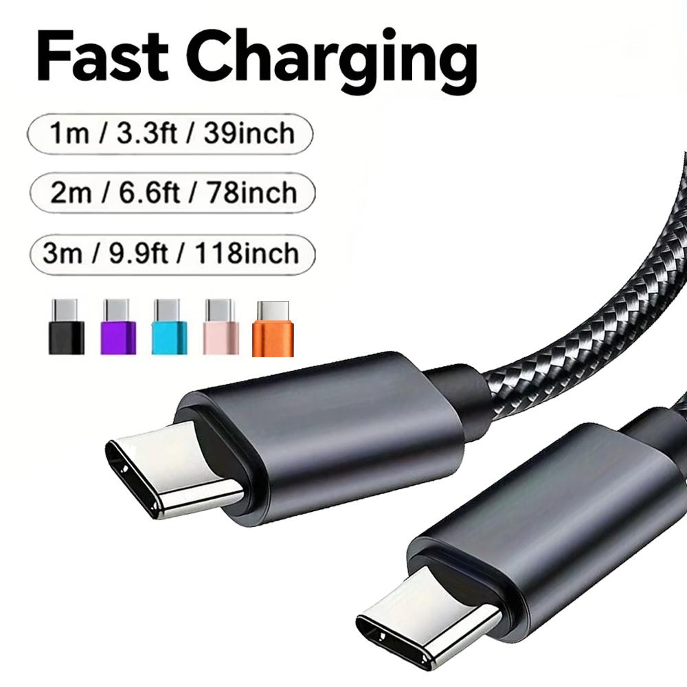Nylon Braided 60W Type C Wire For iphone 15 16 17 pro max 1m 2m 3m USB C To Type C Fast Charge Cable for Samsung Xiaomi Huawei