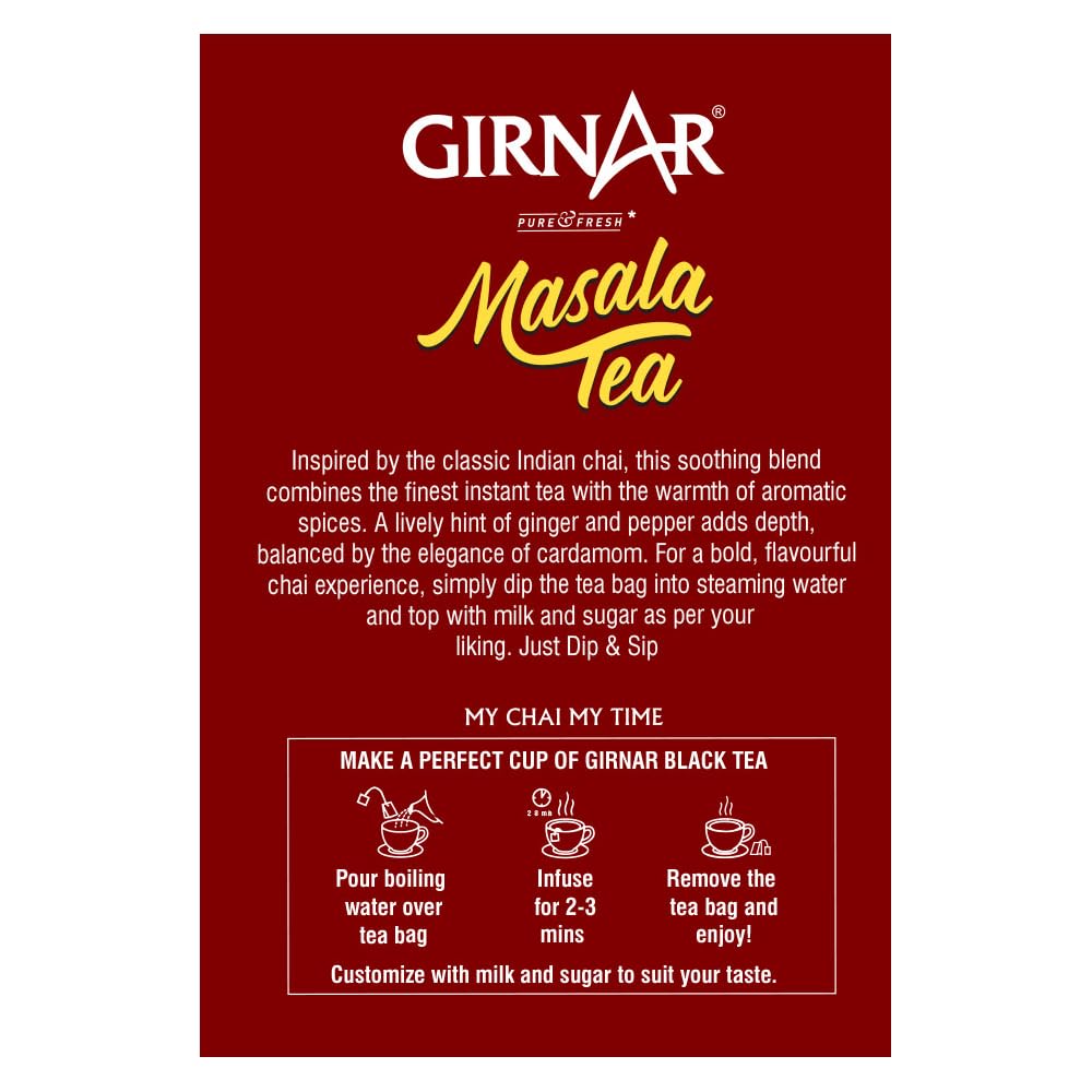 Girnar Kesari Masala Tea Ginger Flavored 25 Tea Bags High Caffeine Aromatic Indian Spices