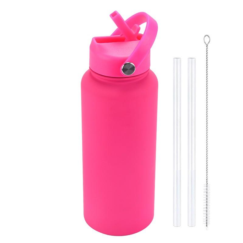 1L Stainless Steel Vacuum Insulated Water Bottle With Handle Straw Lid Outdoor Sports Travel