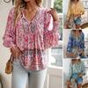 Bohemian Rayon Print Lace-up Long Sleeve Top for Women - 2025 Spring/Summer Collection