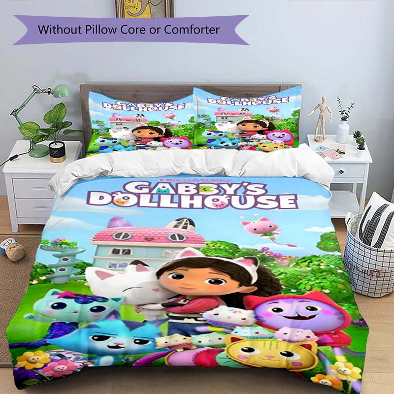3pcs Duvet Cover Set (1*Duvet Cover + 2*Pillowcase, Without Core), Gabby's Dollhouse Print Bedding Set, Bedroom Decor, All‑Season, Birthday Gift