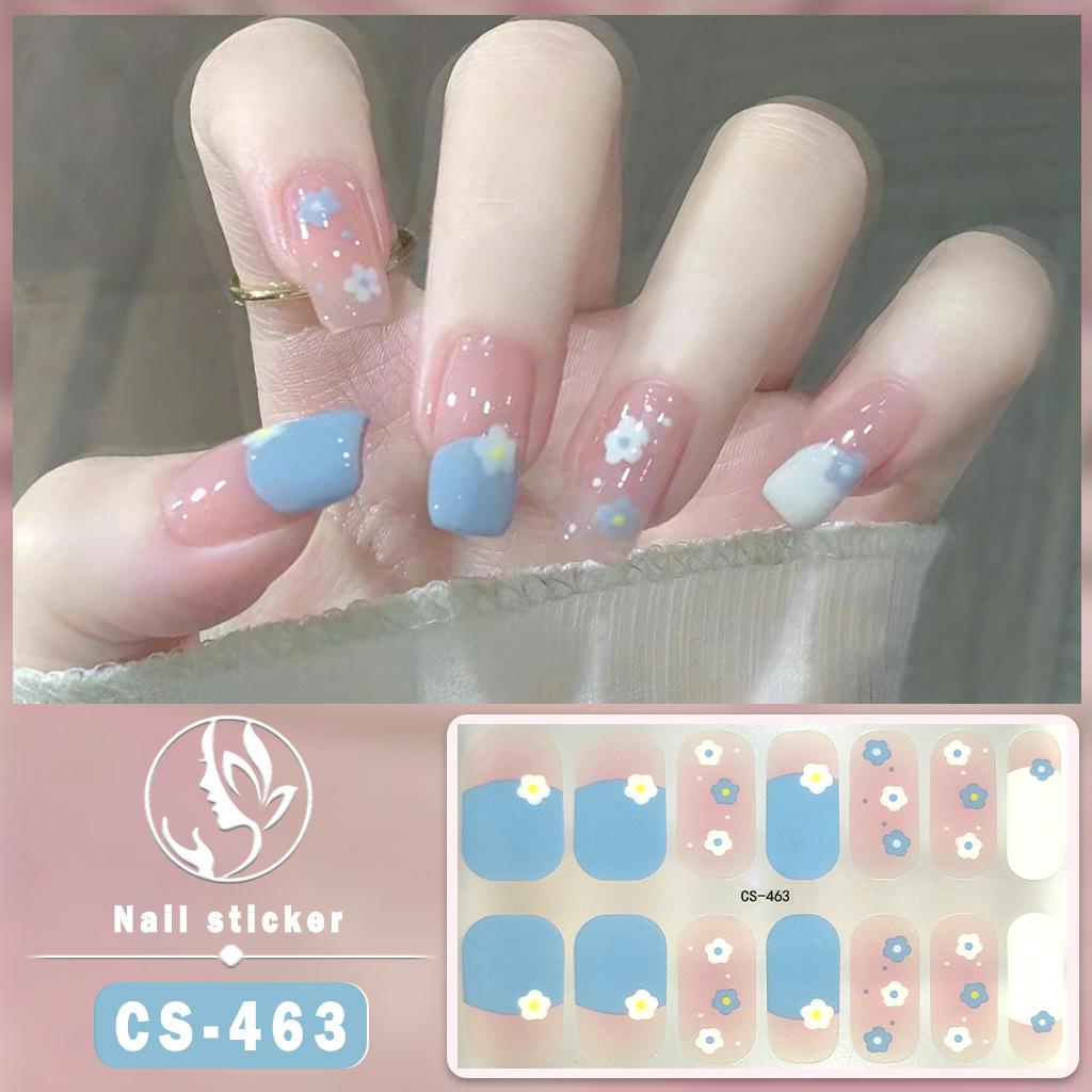 CS Waterproof No-Cure Gel Nail Wraps, Full Cover Japanese & Korean Style Floral Pattern Nail Stickers, Nail Patch Films