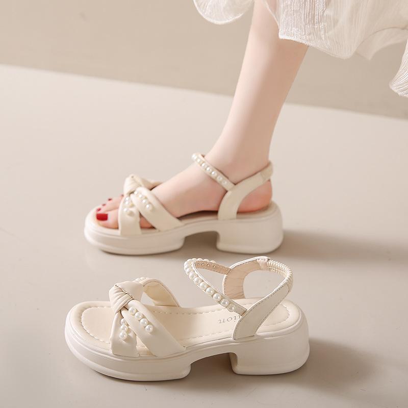 Fashion 2024 Summer New Fairy Style Thick Sole Sandals for Women Fashion Pearl Shoes Sandals Fashion Peep Toe Casual Dress Sandalies