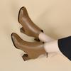 Square Head Fashion Boots Women's Autumn and Winter New Simple Temperament Rear Zipper Leather Boots Thick Heel