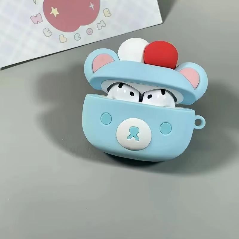 Cherry Rilakkuma Cute Cartoon Bear Earphone Case Trendy Toy Drop Resistant Silicone Airpods Case For Airpods 1/2/3/4/Pro/Pro2