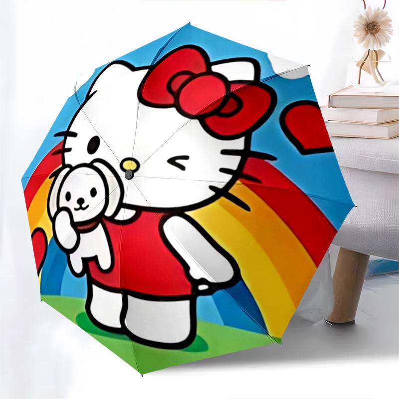 1pc Hello Kitty Automatic Opening/Closing Umbrella with Convenient Three-Fold Design, 8-Bone Iron Frame Outdoor Umbrella - Perfect Gift for Fans, Trav