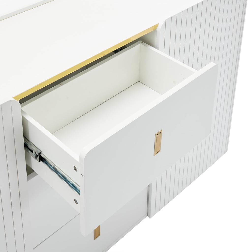 Тумба с LED-подсветкой, Современный комод 2 дверцы и 3 ящика, Регулируемая полка, много места для хранения, Буфет для гостиной, столовой, прихожей, Белый