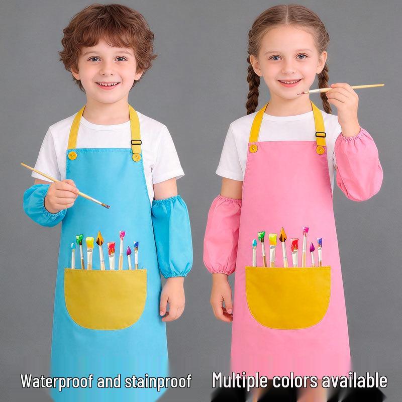Waterproof Children's Art Apron with Sleeves - Ideal for Painting and Mealtime.