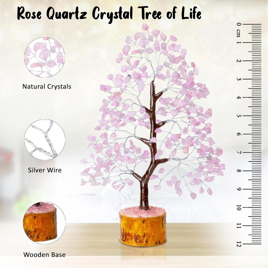 Дерево из розового кварца и кристаллов драгоценных камней для любви и гармонии – предмет домашнего декора для гостиной – подарок на день рождения, свадьбу, предмет для украшения дома