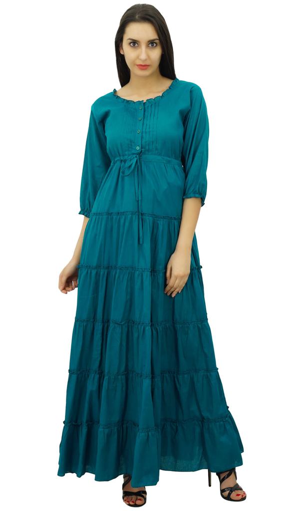 Bimba Женское летнее хлопковое платье макси с рукавом 3/4 и кулиской на талии