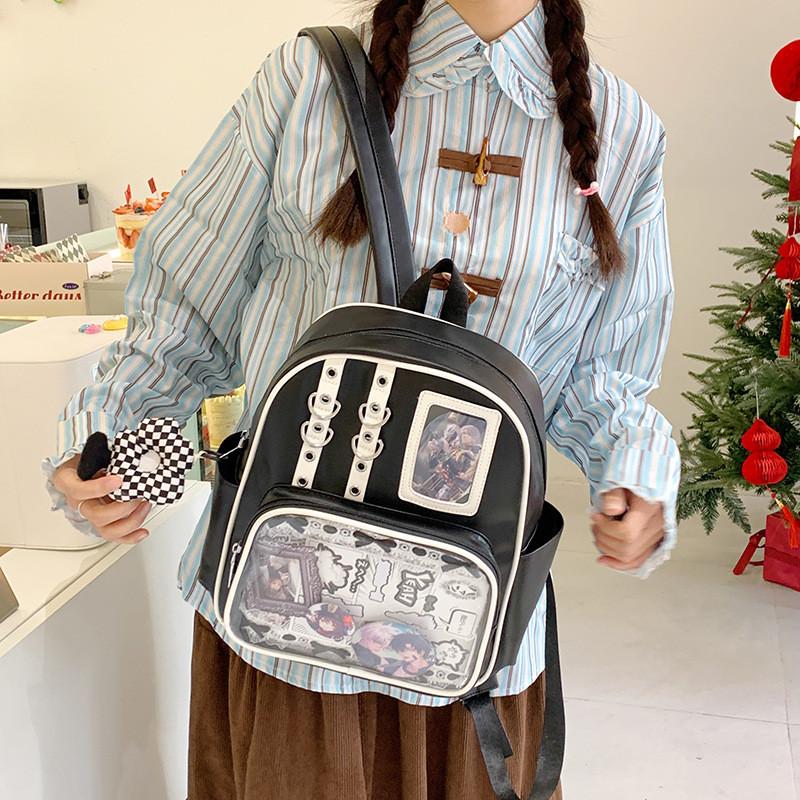 Urban Minimalist Womens Backpack With Transparent Compartment Display Badge For Daily Use