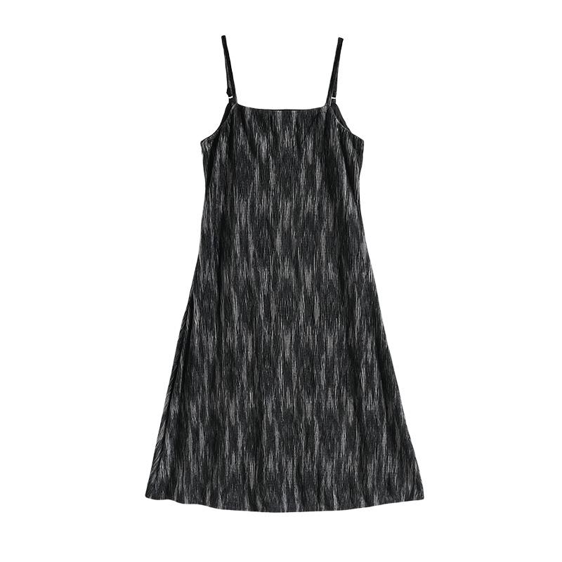 Maslan fashionable, comfortable, elegant, simple printed pleated loose mid length camisole dress