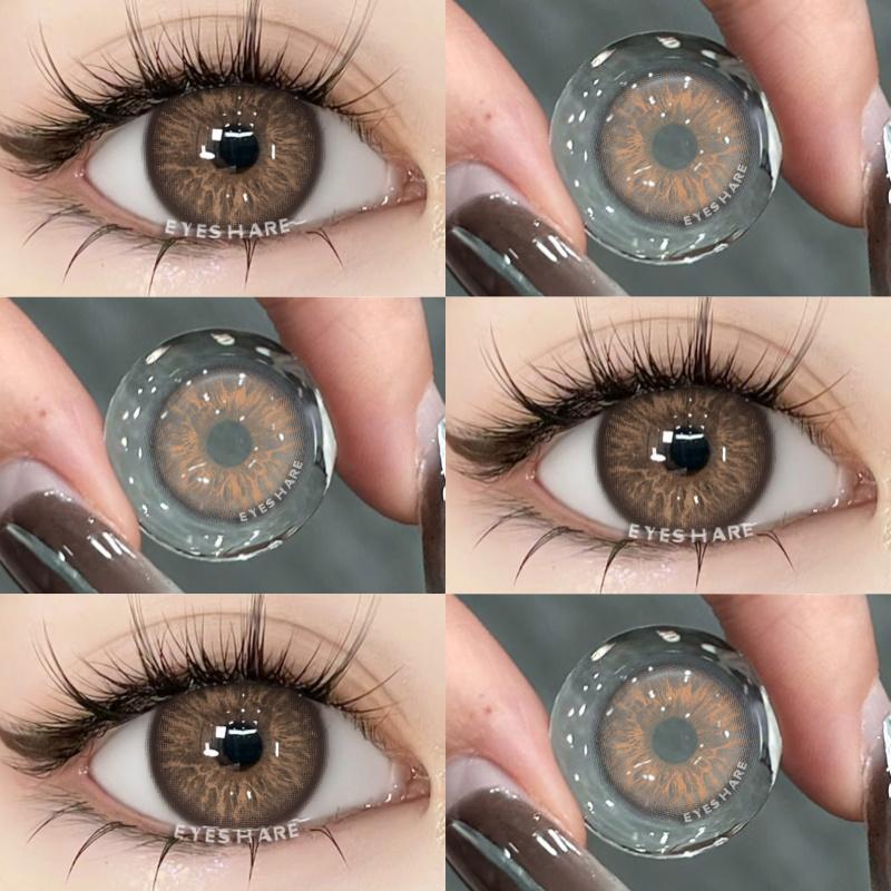 2Pcs Natural Green Colored Contacts Blue Lenses Korean Brown Eye Contacts Yearly Lens Makeup Gray Pupils Use for Eye