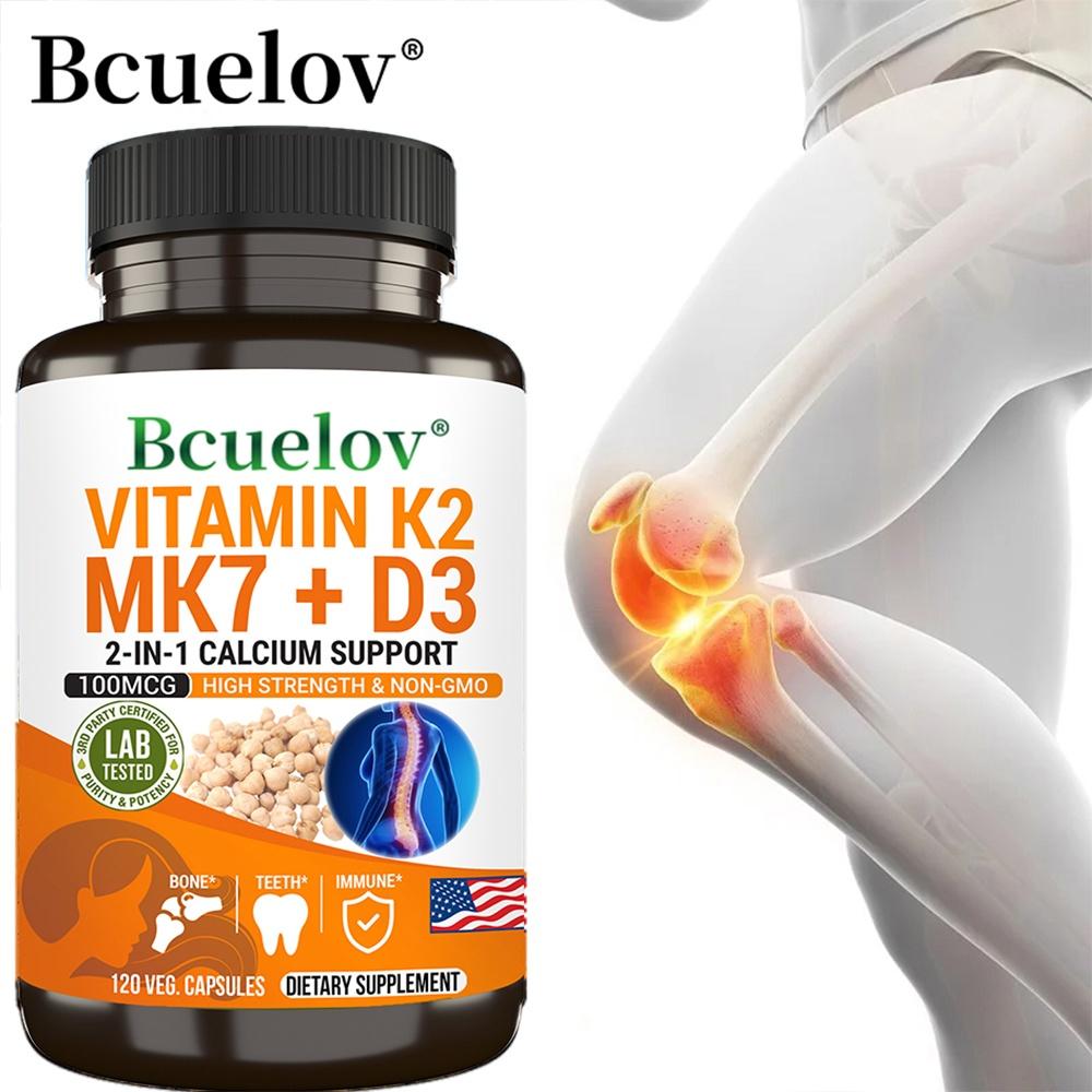 Bcuelov Vitamin K2 MK7 + D3 Capsules, 100mcg, 120 Caps