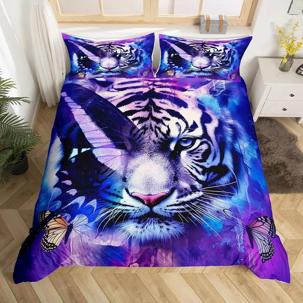 Комплект постельного белья Тигр Кинг Квин Одеяло с дикими животными Постельное белье Дикая природа Пододеяльник Современное искусство Покрывало для мальчиков Девочек Декор спальни